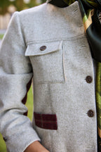 Women's mint Yorkshire tweed tailored coat with patch pockets and top stitching detail, Isabelle Randall
